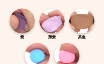 赤・青・黄・白・黒の5色から作った、紫・薄紫・茶色・水色・ピンクの粘土